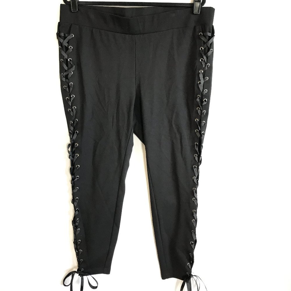 Black Lace-Up Side Detail Stretch Pants